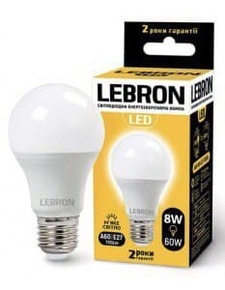 LED лампа Lebron A60 8W 3000K